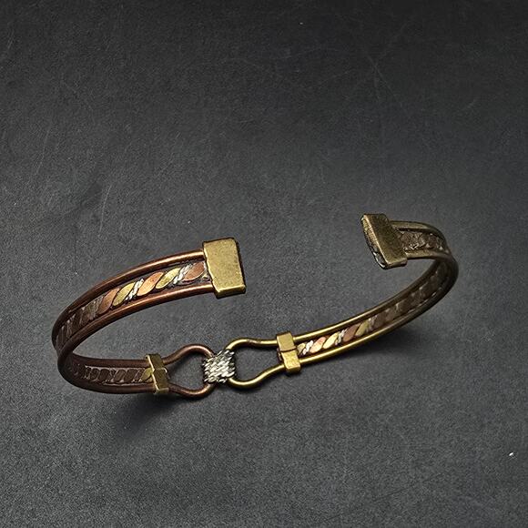 Copper Mixed Metal Cuff Bracelet Vintage Jewelry - Picture 3 of 5